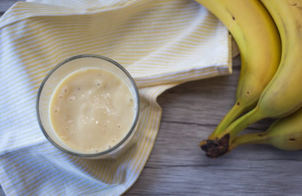 Ingredients for a banana peach smoothie