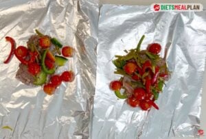 Baked Chicken and Vegetables Recipe (BRAT Diet Dinner-Divide your chicken and vegetable mixture between the two nonstick foil pieces