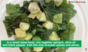 Baked Chicken and Vegetables Recipe (BRAT Diet Dinner-In a small salad bowl add spinach and season with olive oil and black pepper