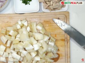 Ecuadorian Encebollado-Cut the set-aside yuca pieces