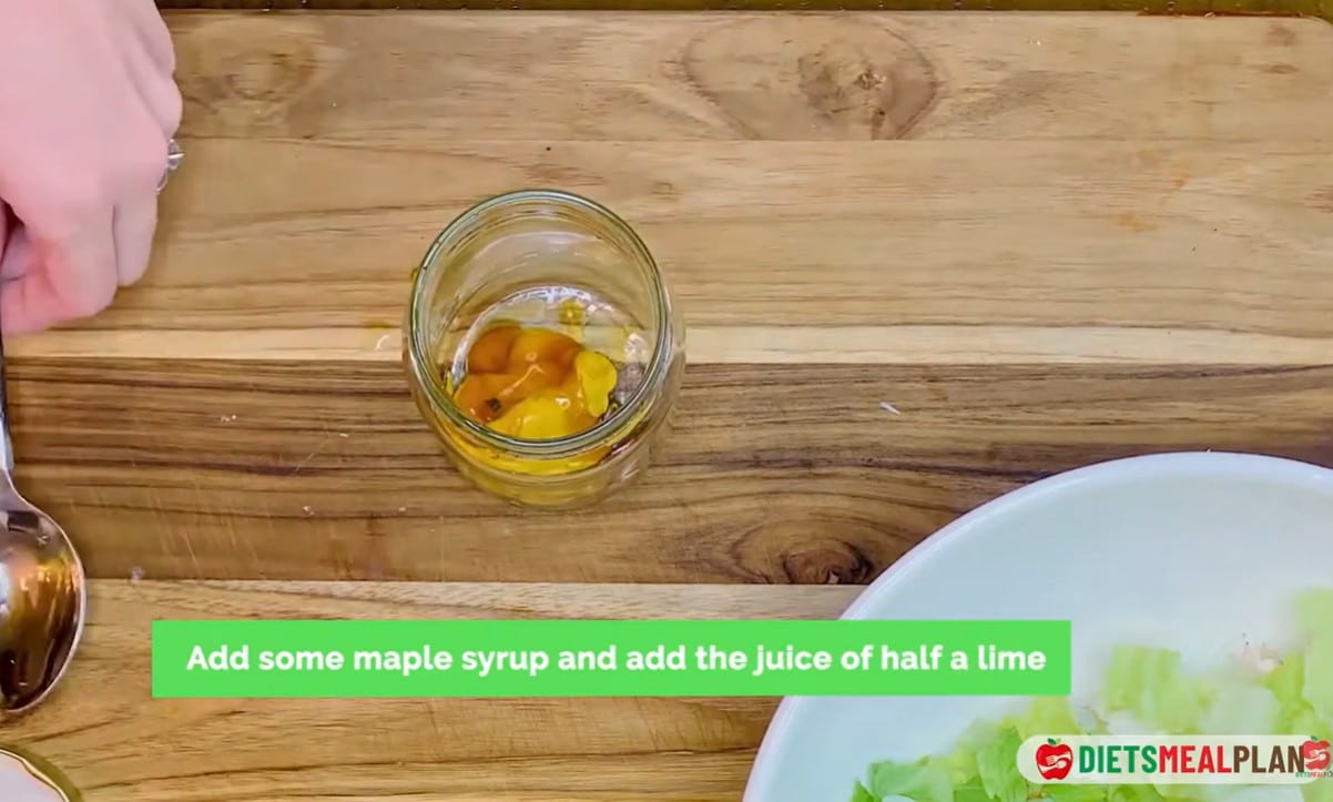 Vegan Mexican Burrito Recipe - Add the maple syrup, the juice of the remaining lime half, olive oil, apple cider vinegar, and cumin to the jar
